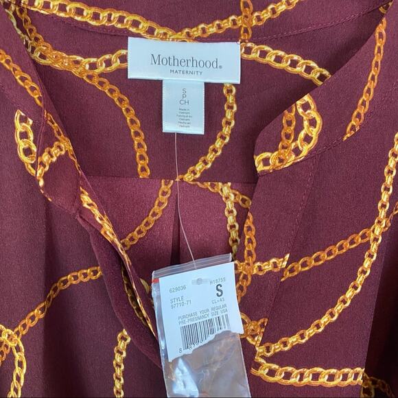 Motherhood Maternity Gold Chain Print  V Neck Sleeveless Blouse Waist Tie Small - Picture 2 of 4